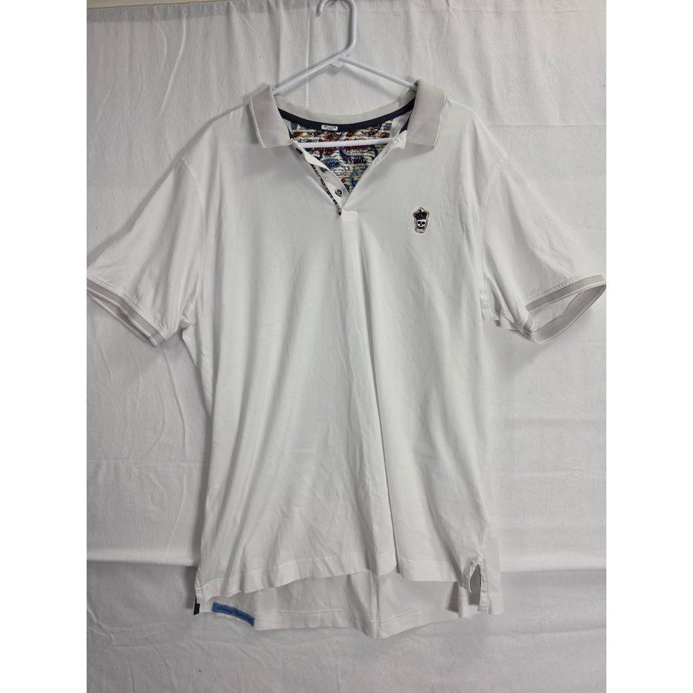 Robert Graham Mens White Cotton Skull Crown Polo Shirt Short Sleeve Size XL